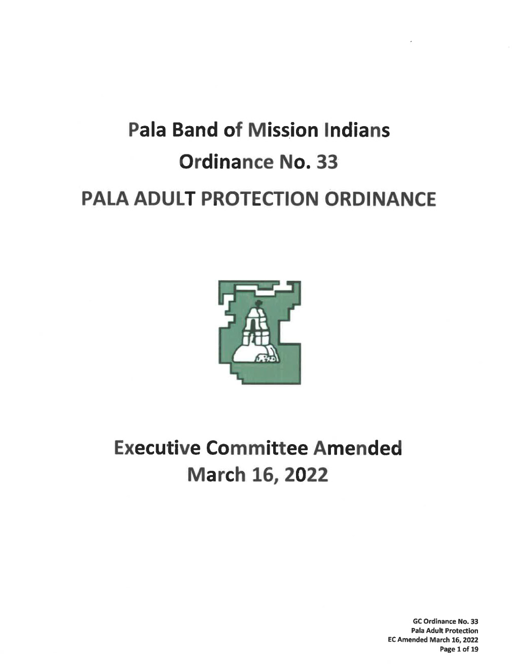 Pala Band of Mission Indians Pala Tribal Court California Cover Ordinance 33 Pala Adult Protection